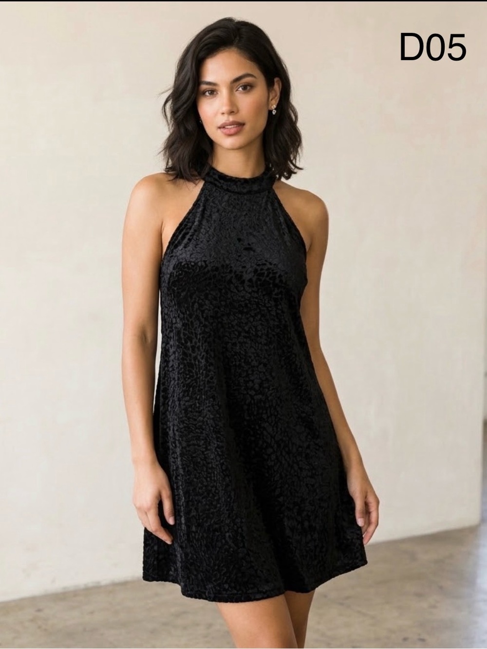 Trixxi Elegant Black Velvet Halter Mini Dress,Size Medium